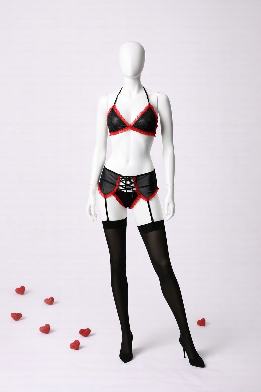 Conjunto de Lingerie Sensual Preto & Vermelho