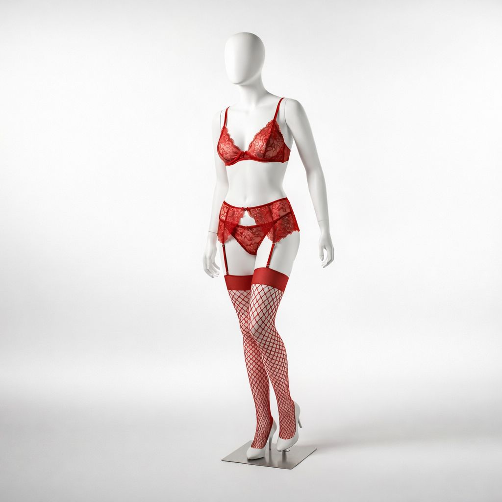 Conjunto de Lingerie em Renda Vermelha com Ligas - Miniatura 2